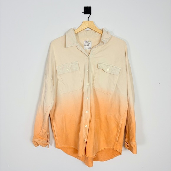 OFFLINE by Aerie Ombre Sweatshirt Shirt Jacket Women's Medium Orange Button Down - Picture 2 of 6